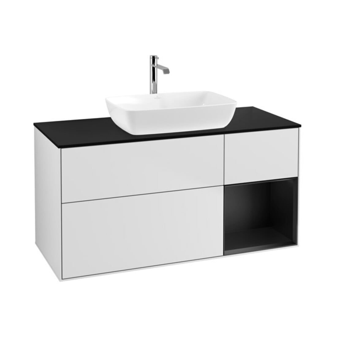 V&B Meuble sous lavabo Finion 120 cm, Pl blanc mat, Tiroir bleu mat laqué, blanc mat laqué