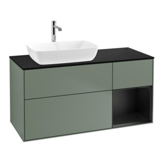 V&B Meuble sous lavabo Finion 120 cm, Pl blanc mat, Tiroir bleu mat laqué, Poignées mat laqué