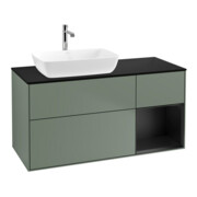 V&B Meuble sous lavabo Finion 120 cm, Pl blanc mat, Tiroir bleu mat laqué, Poignées mat laqué-1