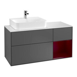 V&B Meuble sous-lavabo Finion 120 cm, pl blanc mat, tiroir droit Peo, anthracite mat