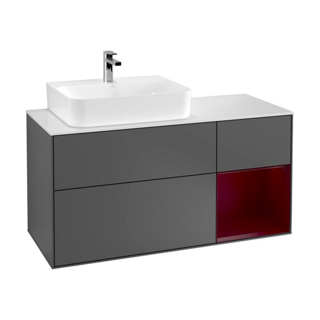 V&B Meuble sous-lavabo Finion 120 cm, pl blanc mat, tiroir droit Peo, anthracite mat