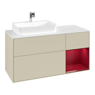 V&B Meuble sous-lavabo Finion 120 cm, pl blanc mat, tiroir droit Peo, gris mat laqué