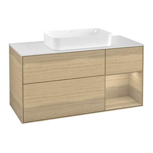 V&B Meuble sous lavabo Finion 120 cm, Pl blanc mat, tiroir droite, Oa ven