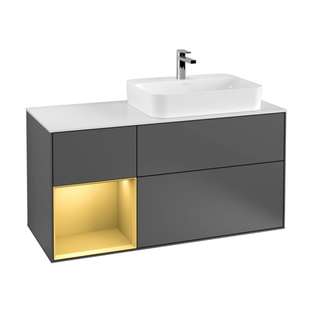 V&B Meuble sous-lavabo Finion 120 cm, pl blanc mat, tiroir gauche, anthracite mat