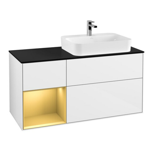 V&B Meuble sous lavabo Finion 120 cm, Pl blanc mat, Tiroir gauche, blanc brillant, laqué