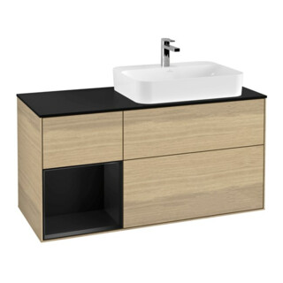 V&B Meuble sous-lavabo Finion 120 cm, Pl blanc mat, Tiroir gauche bleu mat, Oa ven