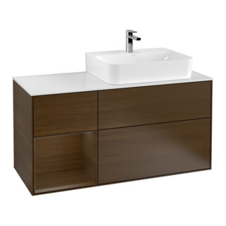 V&B Meuble sous lavabo Finion 120 cm, Pl blanc mat, tiroir gauche, finition wal ven