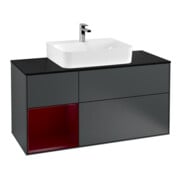 V&B Meuble sous lavabo Finion 120 cm, Pl blanc mat, tiroir gauche, miroir blanc mat laqué