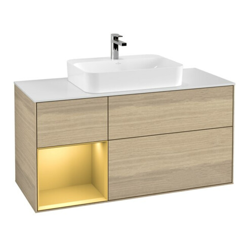 V&B Meuble sous lavabo Finion 120 cm, Pl blanc mat, Tiroir gauche, Oa ven