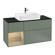 V&B Meuble sous lavabo Finion 120 cm, Pl blanc mat, Tiroir gauche Oa ven, Oli. m Lac