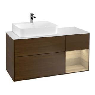 V&B Meuble sous-lavabo Finion 120 cm, Pl blanc mat, tiroir gauche Oa ven, wal ven