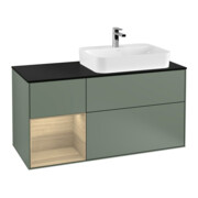 V&B Meuble sous-lavabo Finion 120 cm, Pl blanc mat, Tiroir gauche, Olives mat avec laque