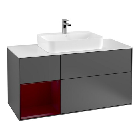 V&B Meuble sous lavabo Finion 120 cm, pl blanc mat, tiroir gauche Peo, anthracite mat