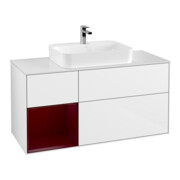 V&B Meuble sous-lavabo Finion 120 cm, pl blanc mat, tiroir gauche Peo, blanc brillant laqué