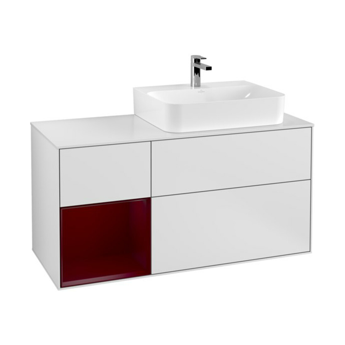 V&B Meuble sous-lavabo Finion 120 cm, Pl blanc mat, Tiroir gauche Peo, blanc mat Lac