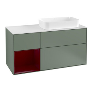 V&B Meuble sous lavabo Finion 120 cm, pl blanc mat, tiroir gauche, poignée métal laqué