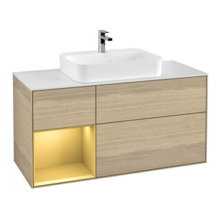 V&B Meuble sous lavabo Finion 120 cm, pl blanc mat, tiroir gauche, poignée ven