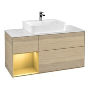 V&B Meuble sous lavabo Finion 120 cm, pl blanc mat, tiroir gauche, poignée ven