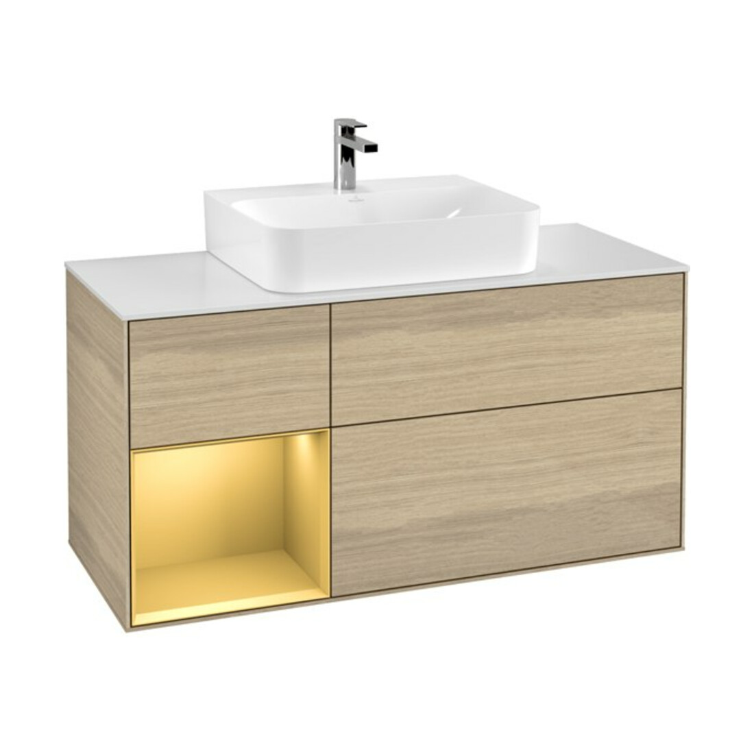 V&B Meuble sous lavabo Finion 120 cm, pl blanc mat, tiroir gauche, poignée ven
