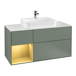 V&B Meuble sous-lavabo Finion 120 cm, Pl blanc mat, Tiroir gauche, Poignées mat laquées