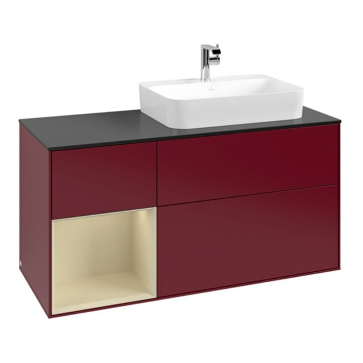 V&B Meuble sous-lavabo Finion 120 cm, Pl blanc mat, Tiroir gauche, Surface mate laquée, Poignées métal