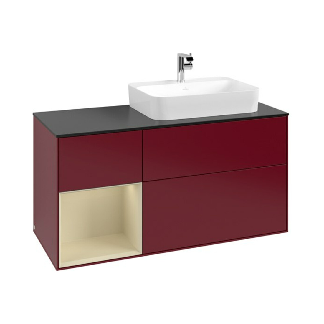 V&B Meuble sous-lavabo Finion 120 cm, Pl blanc mat, Tiroir gauche, Surface mate laquée, Poignées métal