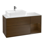 V&B Meuble sous lavabo Finion 120 cm, Pl blanc mat, tiroir gauche, ven Walnut