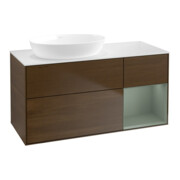 V&B Meuble sous lavabo Finion 120 cm, Pl blanc mat, tiroir huileux mat laqué, noyer veiné