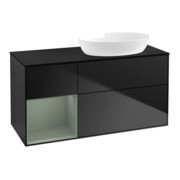 V&B Meuble sous lavabo Finion 120 cm, Pl blanc mat, tiroir olivier mat laqué, bleu mat laqué