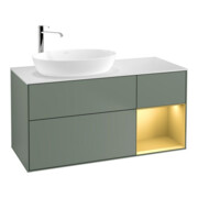 V&B Meuble sous lavabo Finion 120 cm, Pl blanc mat, Tiroir or mat laqué, Poign. or mat laqué