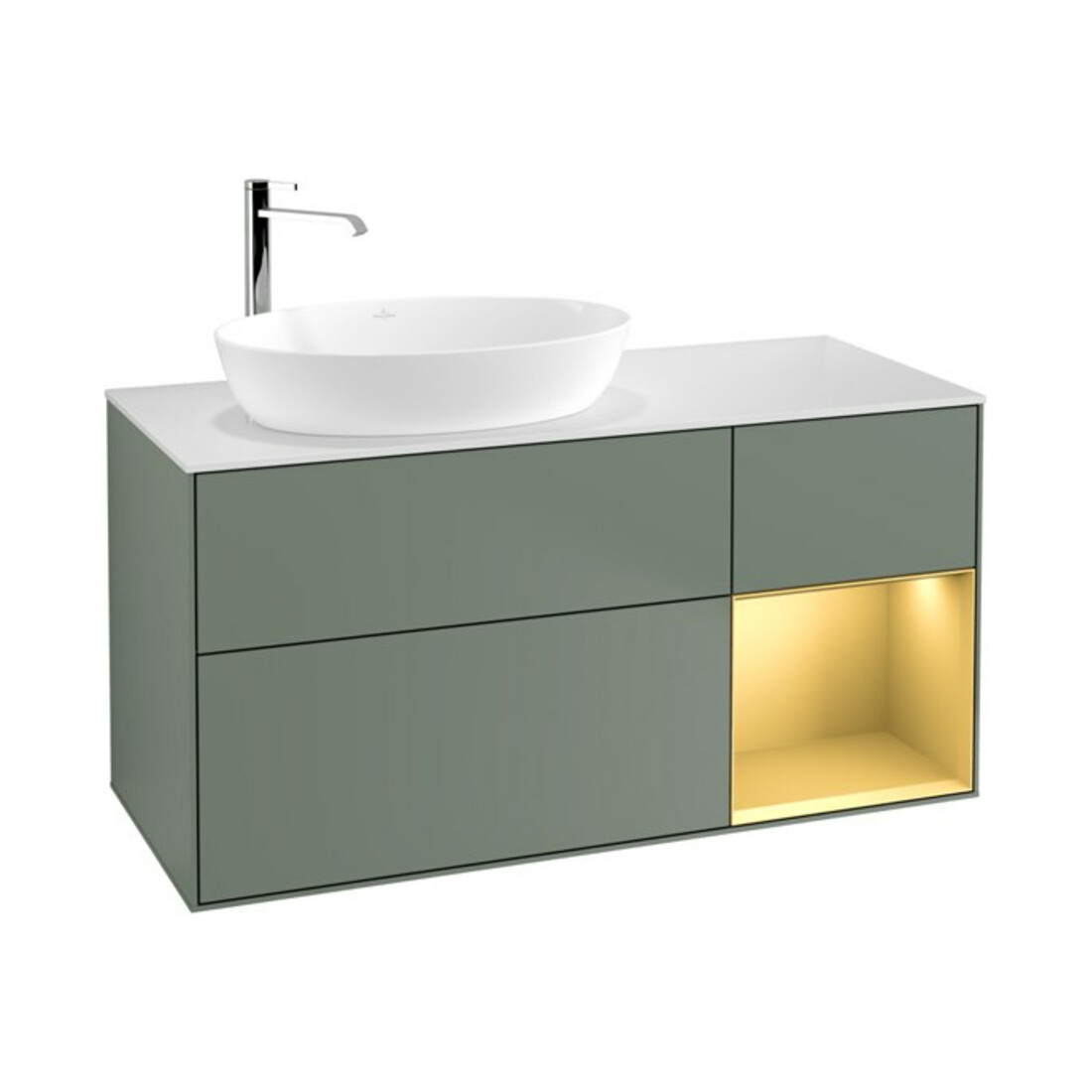 V&B Meuble sous lavabo Finion 120 cm, Pl blanc mat, Tiroir or mat laqué, Poign. or mat laqué