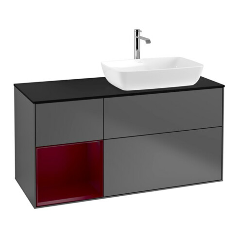 V&B Meuble sous lavabo Finion 120 cm, Pl blanc mat, Tiroir Peo mat laqué, Anthracite mat