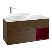 V&B Meuble sous-lavabo Finion 120 cm, Pl blanc mat, tiroir Peo mat laqué, noyer veinée