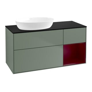 V&B Meuble sous lavabo Finion 120 cm, Pl blanc mat, Tiroir Peo mat laqué, Poignées mat laqué