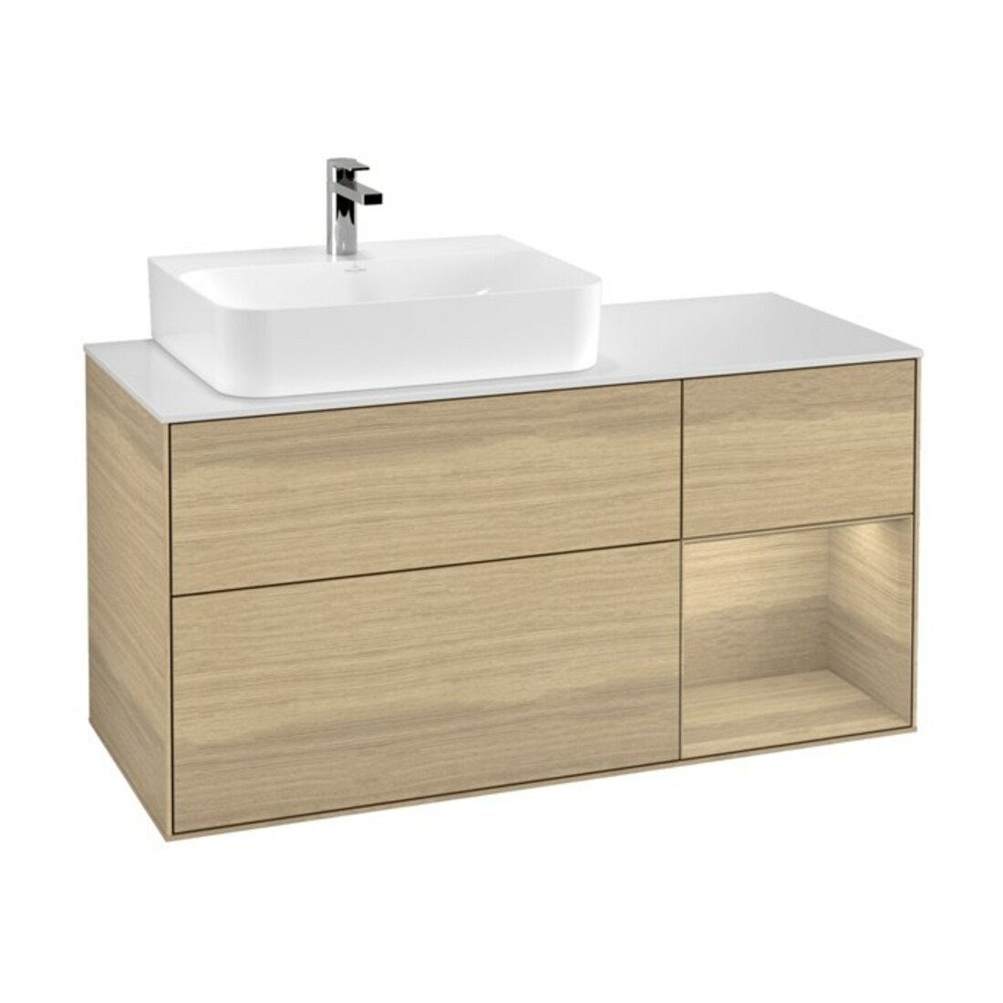 V&B Meuble sous lavabo Finion 120 cm, pl blanc, porte droite, Oa ven, Oa ven