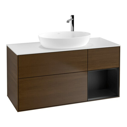 V&B Meuble sous lavabo Finion 120 cm, pl blanc, rég bleu mat laqué, noyer veinée