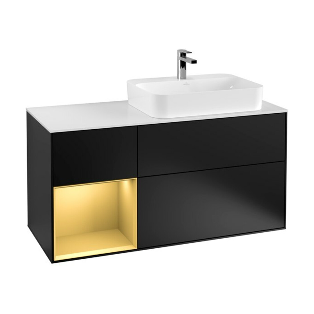 V&B Meuble sous-lavabo Finion 120 cm, Pl blanc, Rég gauche, or, bleu, laqué