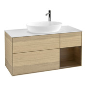 V&B Meuble sous lavabo Finion 120 cm, pl blanc, régale noyer ven, oa ven