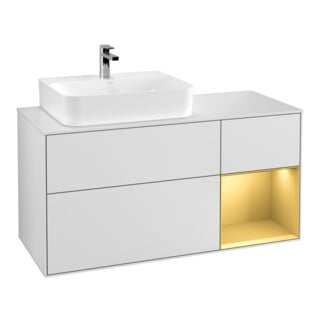 V&B Meuble sous-lavabo Finion 120 cm, pl blanc, tiroir droit, blanc laqué