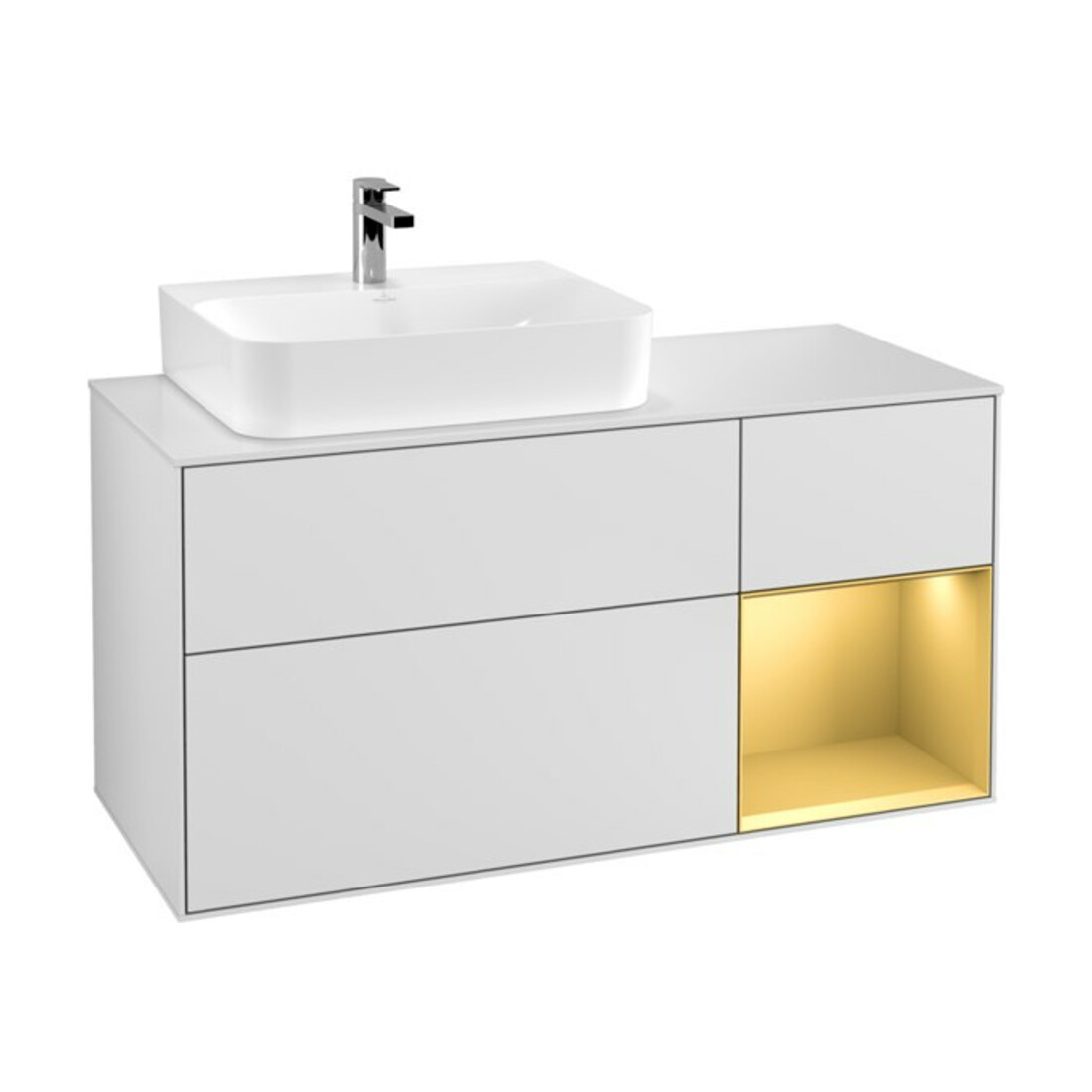 V&B Meuble sous-lavabo Finion 120 cm, pl blanc, tiroir droit, blanc laqué