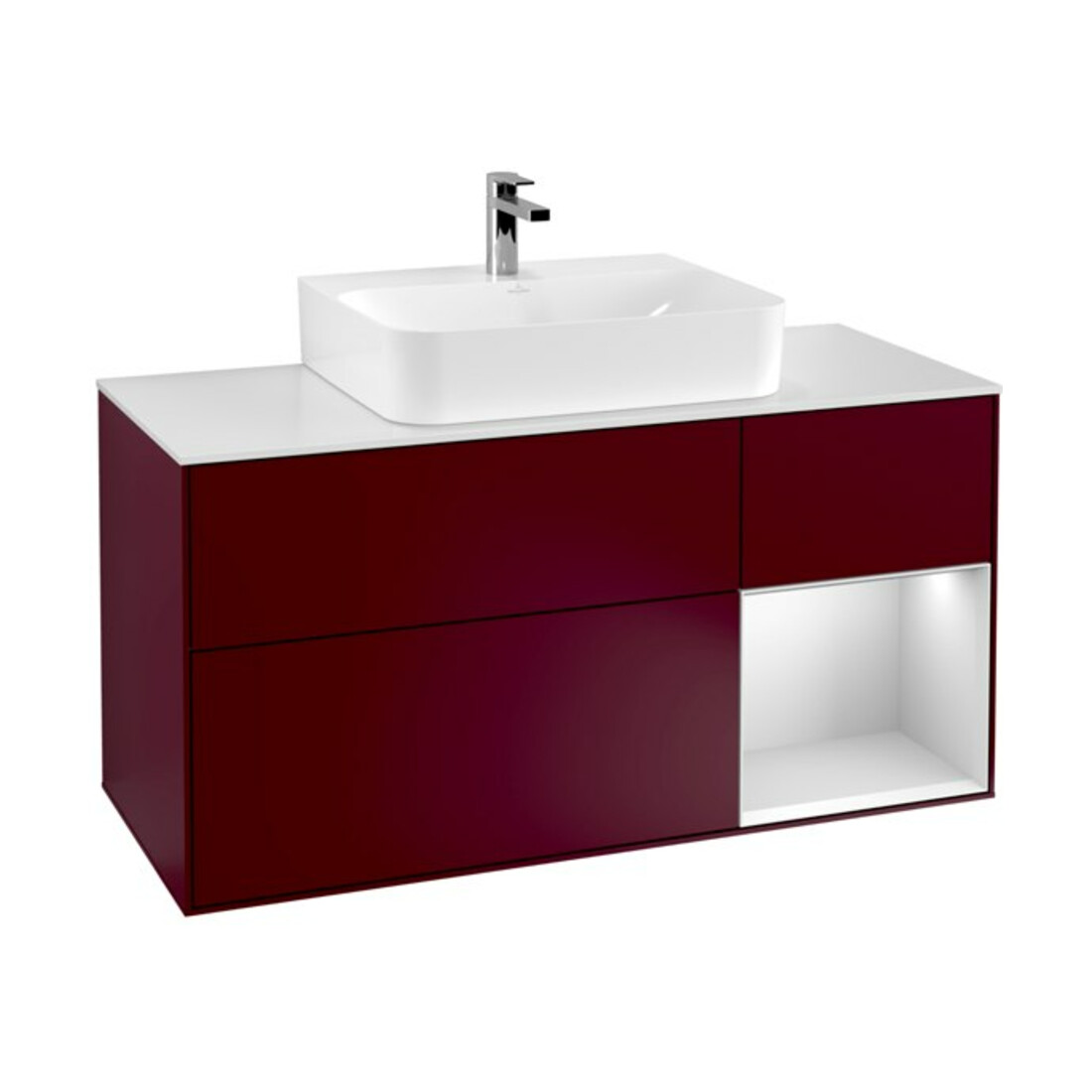 V&B Meuble sous lavabo Finion 120 cm, pl blanc, tiroir droit blanc, poignée métal