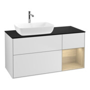 V&B Meuble sous-lavabo Finion 120 cm, Pl bleu, éclairage mural, étagère ouverte, blanc laqué-1