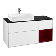 V&B Meuble sous lavabo Finion 120 cm, Pl bleu, éclairage mural, réglette droite, blanc brillant Lac-1