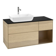 V&B Meuble sous lavabo Finion 120 cm, Pl bleu, étagère chêne, Oa ven