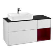 V&B Meuble sous lavabo Finion 120 cm, Pl bleu, Étagère droite Peo, blanc mat Lac