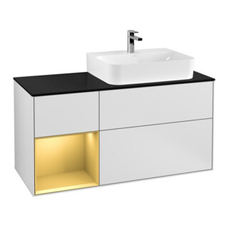 V&B Meuble sous lavabo Finion 120 cm, Pl bleu, étagère gauche, blanc, laqué