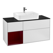 V&B Meuble sous lavabo Finion 120 cm, Pl bleu, étagère gauche Peo, blanc mat Lac
