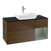 V&B Meuble sous lavabo Finion 120 cm, Pl bleu, étagère huilée, laqué, noyer veinée