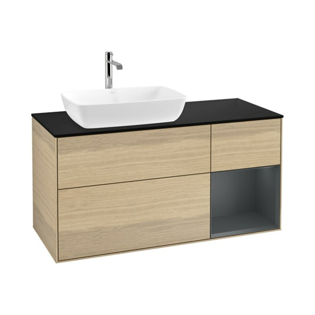 V&B Meuble sous lavabo Finion 120 cm, Pl bleu, Étagère médium laquée, Oa ven