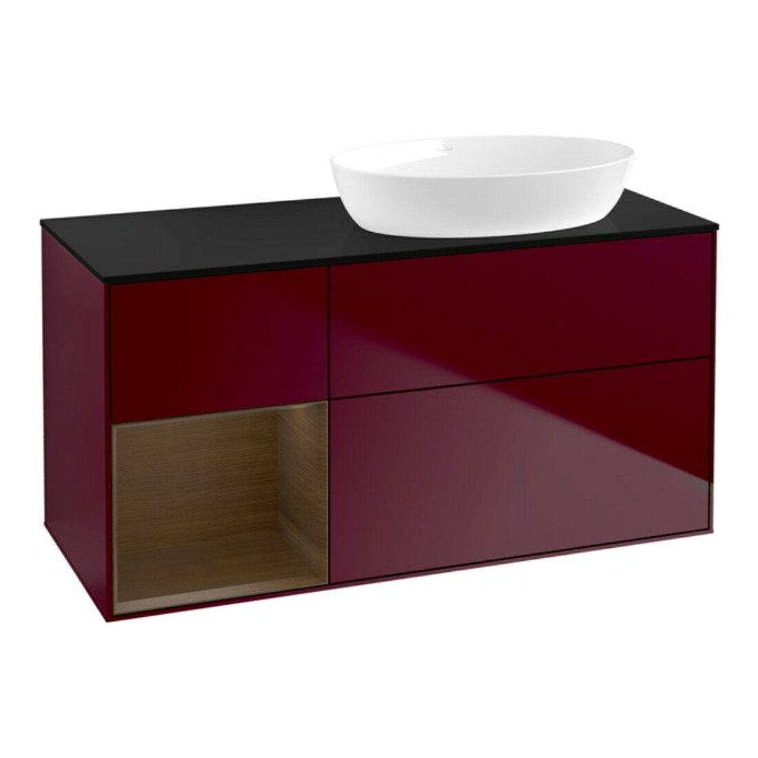 V&B Meuble sous lavabo Finion 120 cm, Pl bleu, étagère noyer, Peo m